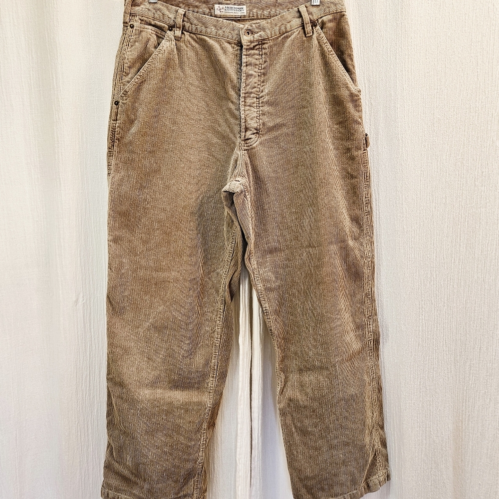 Abercrombie Fitch Pants Mens 34R Tan Corduroy Carpenter Y2K Skater Wide Leg